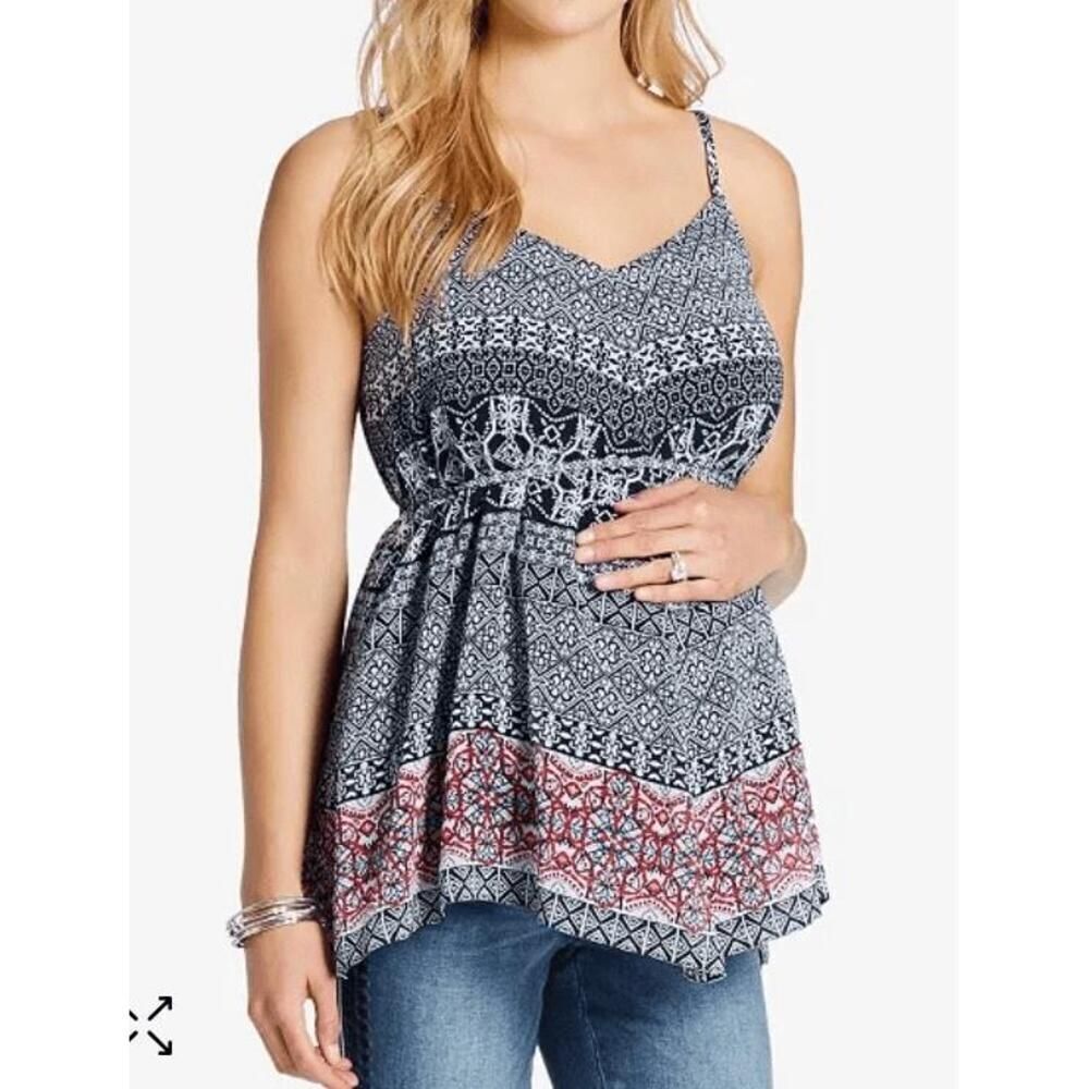 Jessica Simpson Small Maternity Handkerchief-Hem tank top blue red
